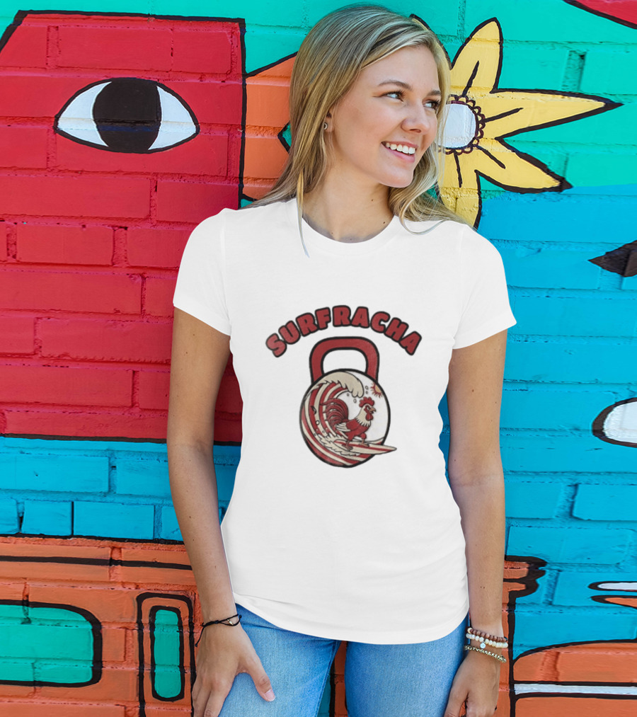 Surfracha Rooster Surfing Wave Kettlebell Sun Adventure T-Shirt