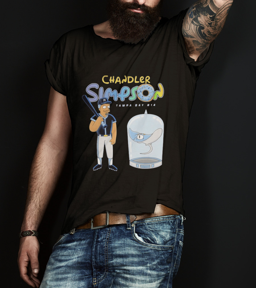 Chandler Simpson Tampa Bay Rays Cartoon Character #14 With Baseball Bat And Manta Ray T-Shirt