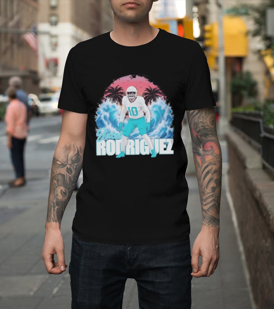 Jacob Rodriguez Miami Dolphins Tidal Wave Football Player Tropical T-Shirt