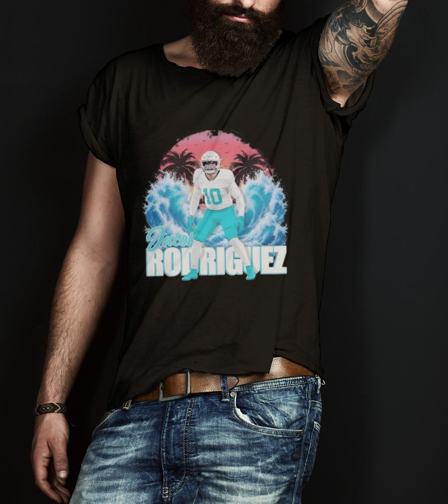 Jacob Rodriguez Miami Dolphins Tidal Wave Football Player Tropical T-Shirt