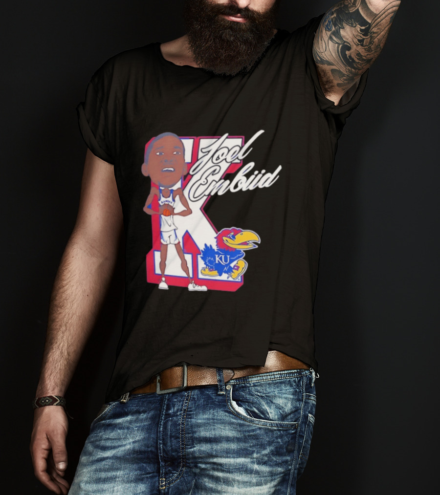 Joel Embiid Kansas Jayhawks KU Cartoon Bobblehead T-Shirt