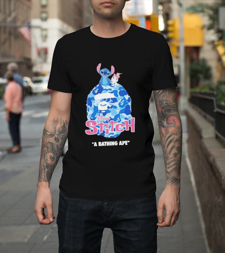 Disney Stitch A Bathing Ape Bape Camo Collaboration 2026 T-Shirt