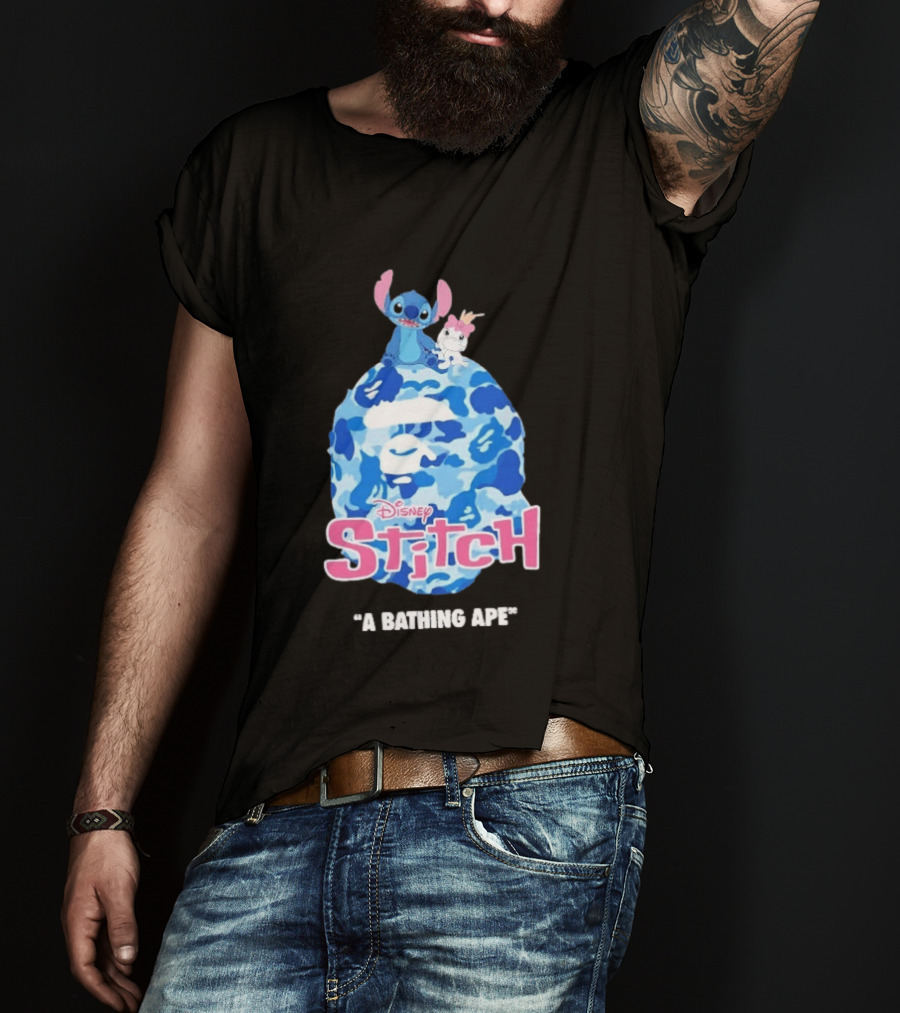 Disney Stitch A Bathing Ape Bape Camo Collaboration 2026 T-Shirt