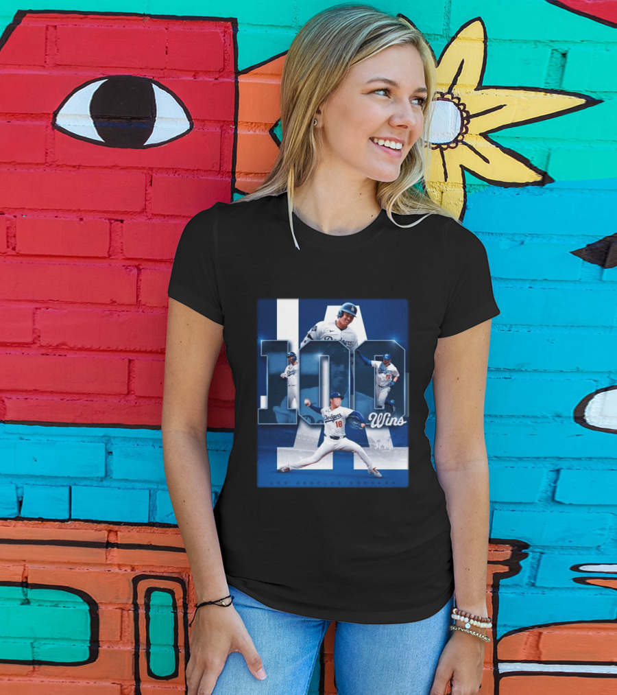 Original MLB Los Angeles Dodgers 100 Wins Player Celebration Victory T-Shirt