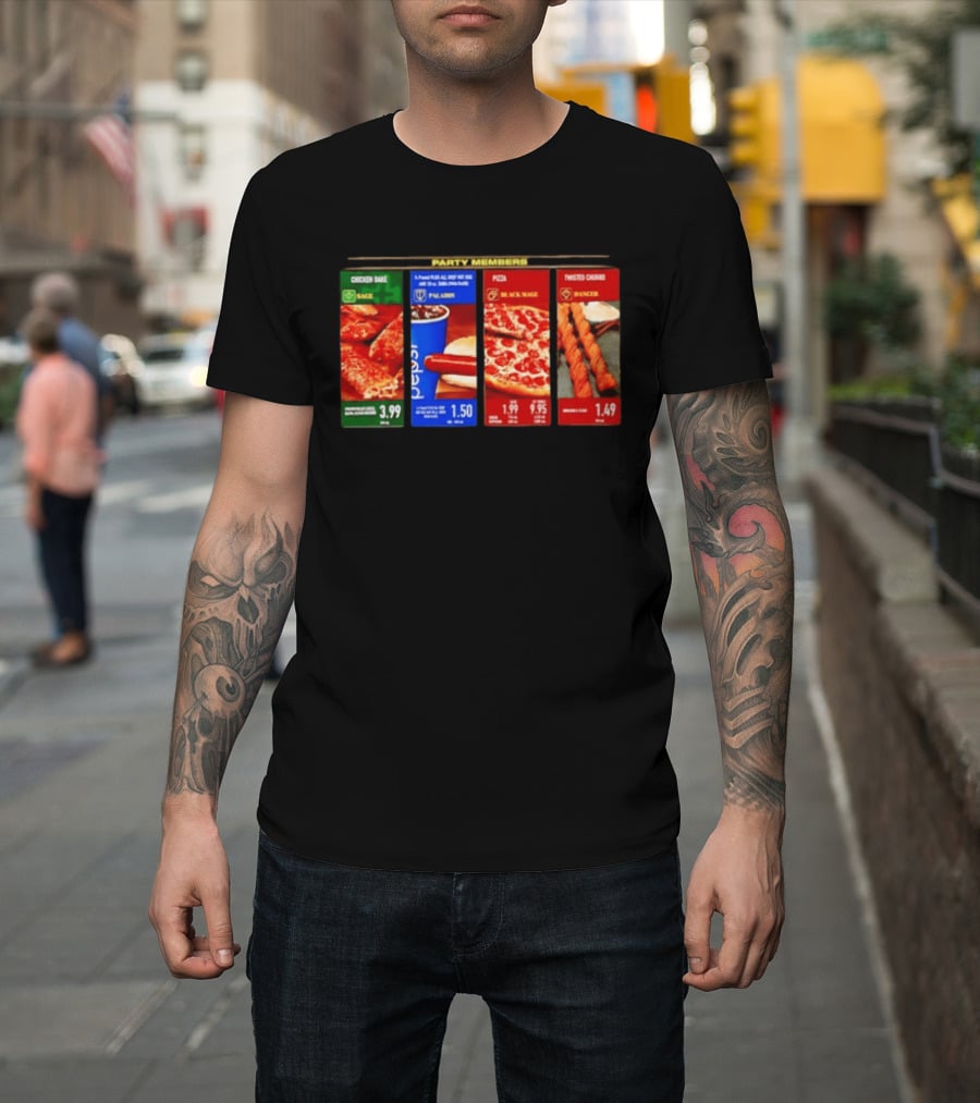 Party Members Menu Chicken Bake Sage Paladin Beverage Hot Dog Black Mage Pepperoni Pizza Dancer Twisted Churro T-Shirt