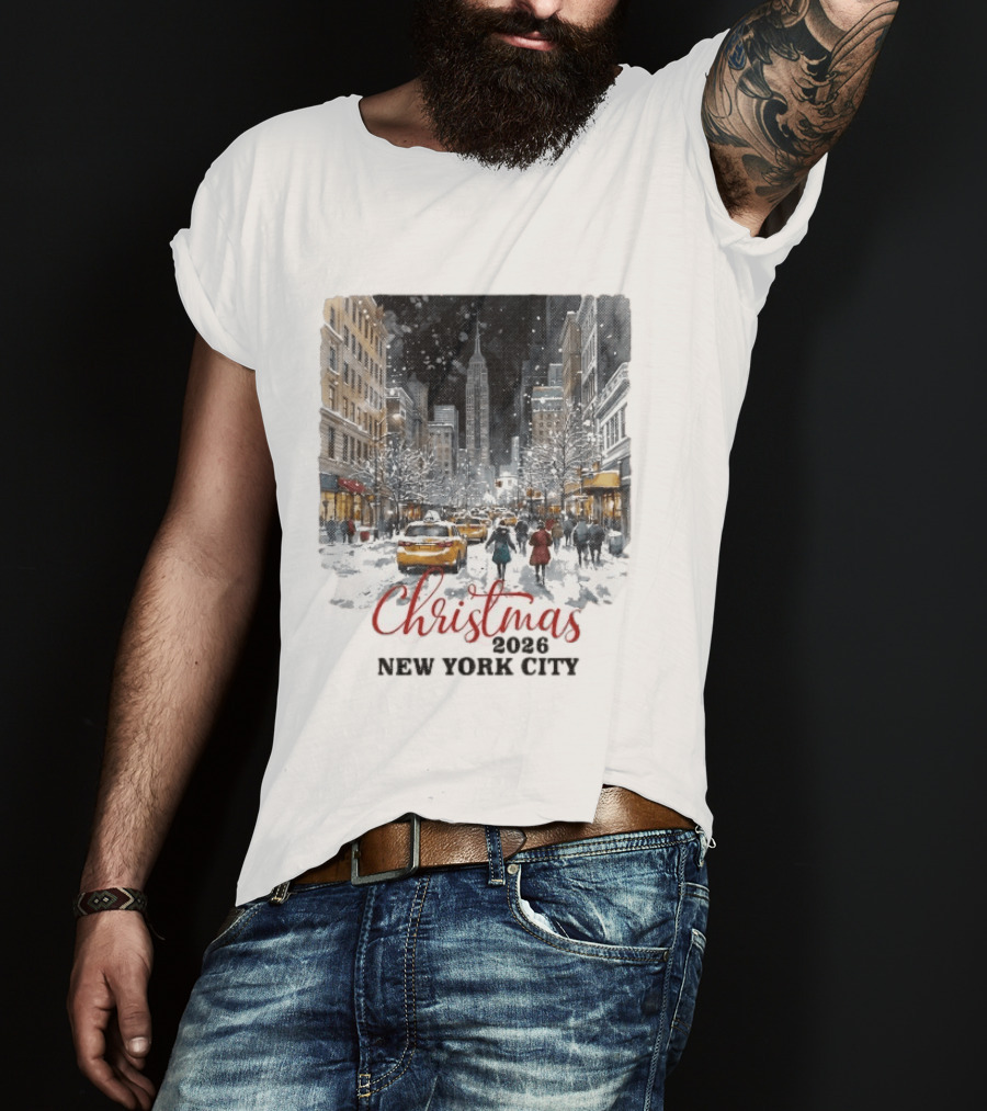 Christmas 2026 New York City Empire State Building Snow Scene T-Shirt
