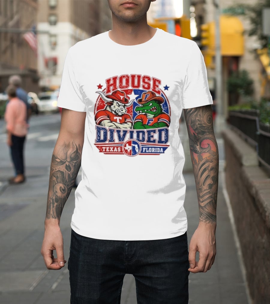 House Divided Texas Florida Longhorns Gators Rivalry Football T-Shirt