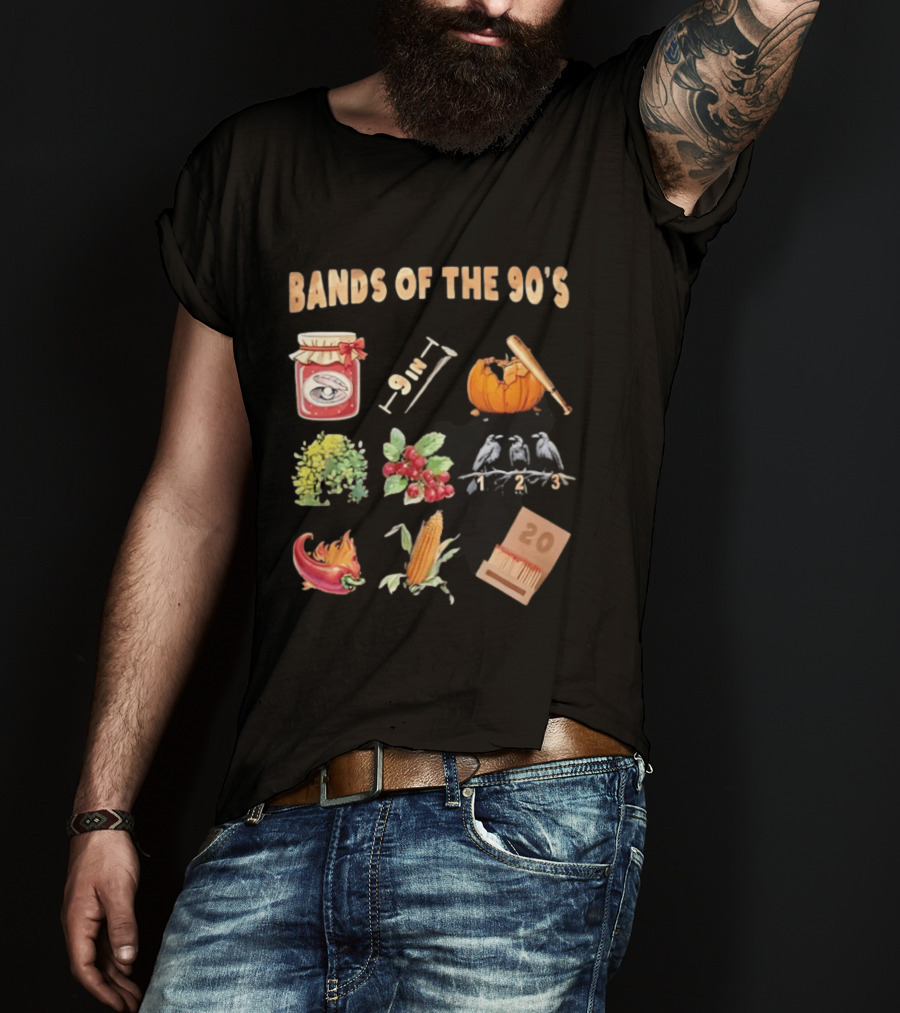 Bands Of The 90's Jar Corn Crows Matches Pumpkin 9in Chili Peppers Bush Berries T-Shirt