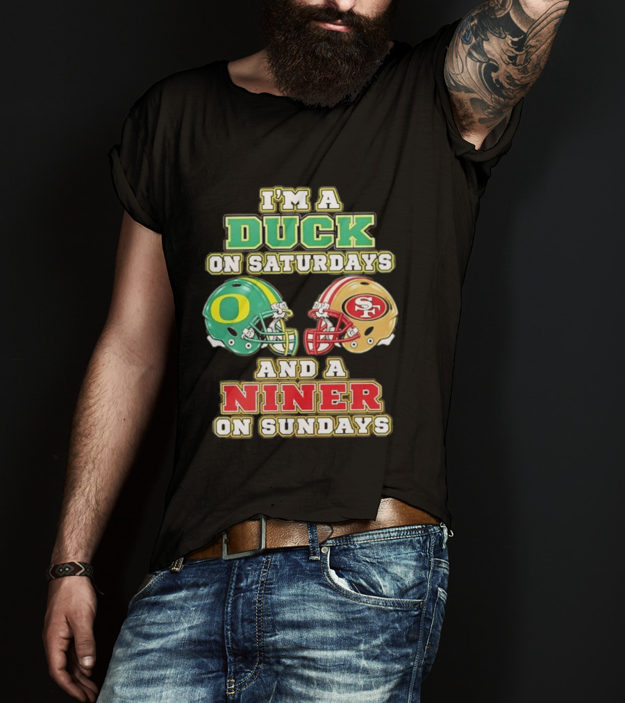 I'm A Duck On Saturdays And A Niner On Sundays Helmet T-Shirt