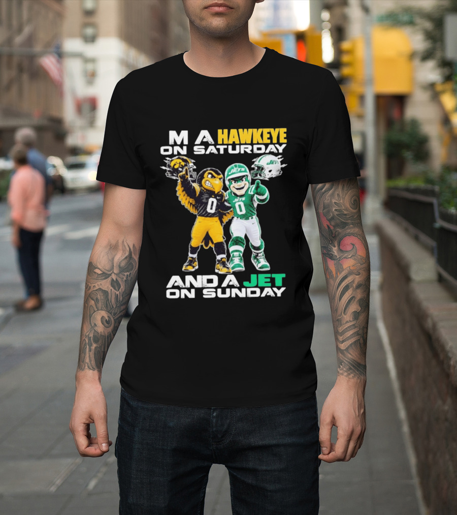 Hawkeye On Saturday Jets On Sunday Football Mascots T-Shirt