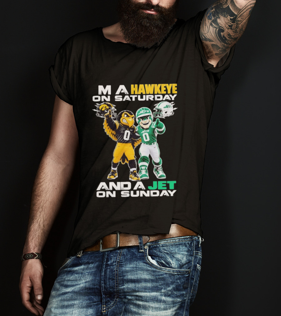 Hawkeye On Saturday Jets On Sunday Football Mascots T-Shirt
