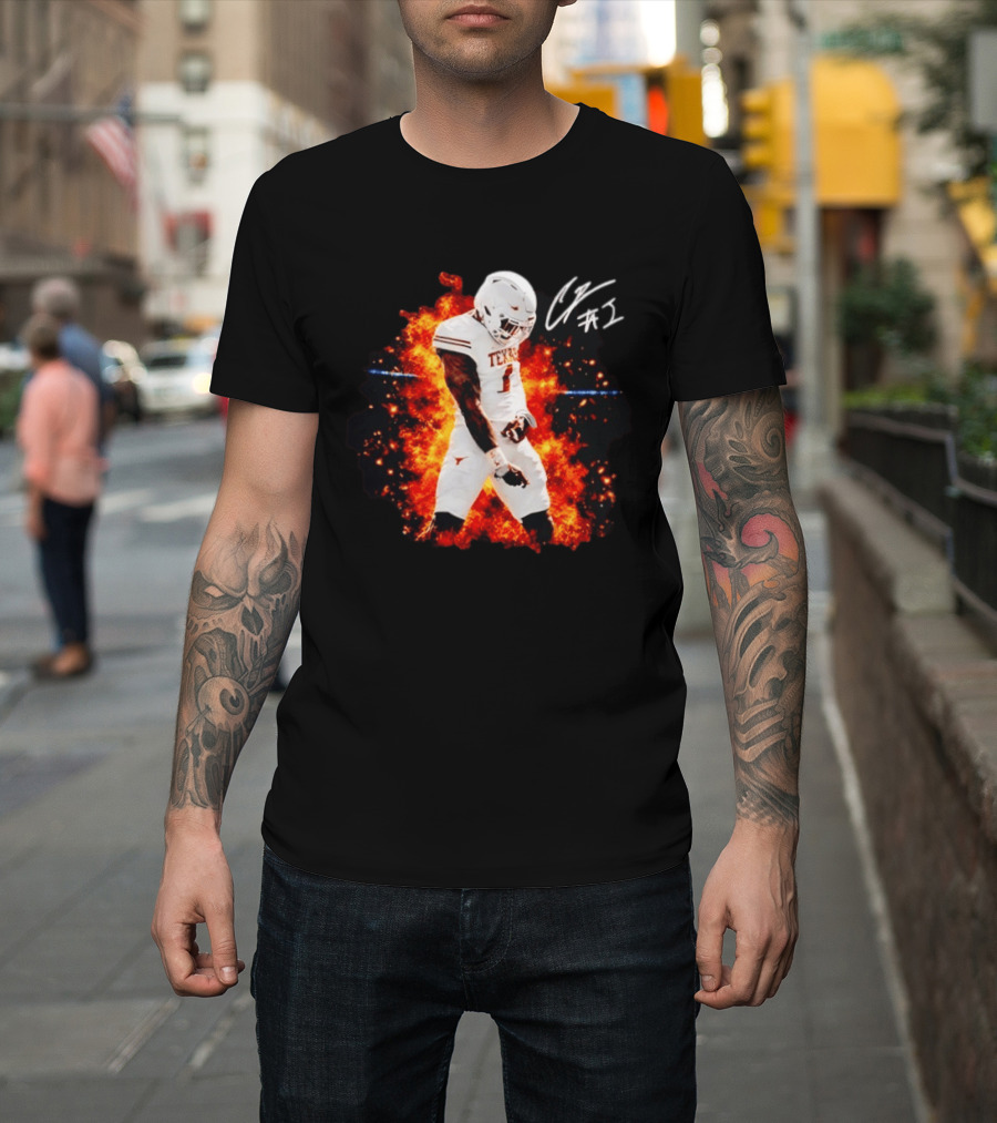 Colin Simmons Texas Longhorns Football Flames And Signature T-Shirt