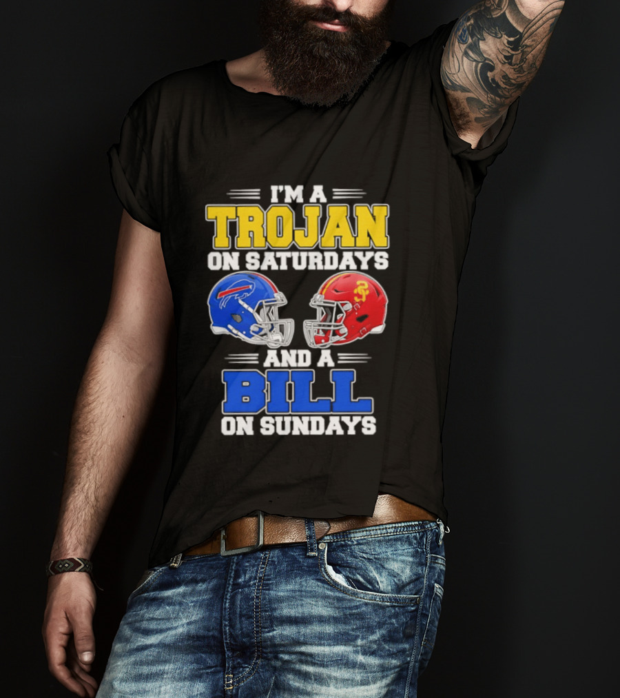 I'm A Trojan On Saturdays And A Bill On Sundays USC And Buffalo Football Helmets T-Shirt