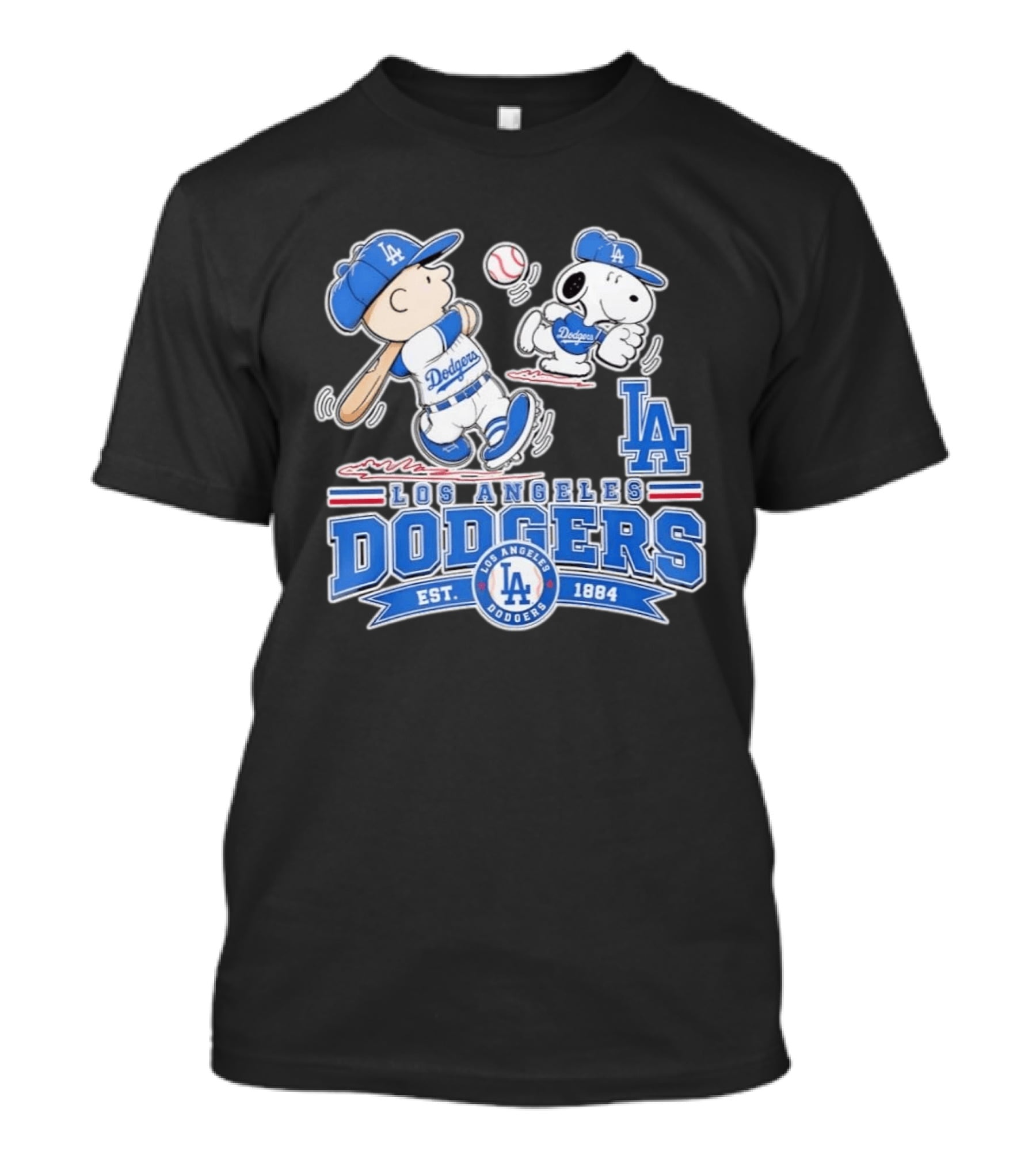 Peanuts Charlie Brown Snoopy Los Angeles Dodgers Baseball Est 1884 T-Shirt