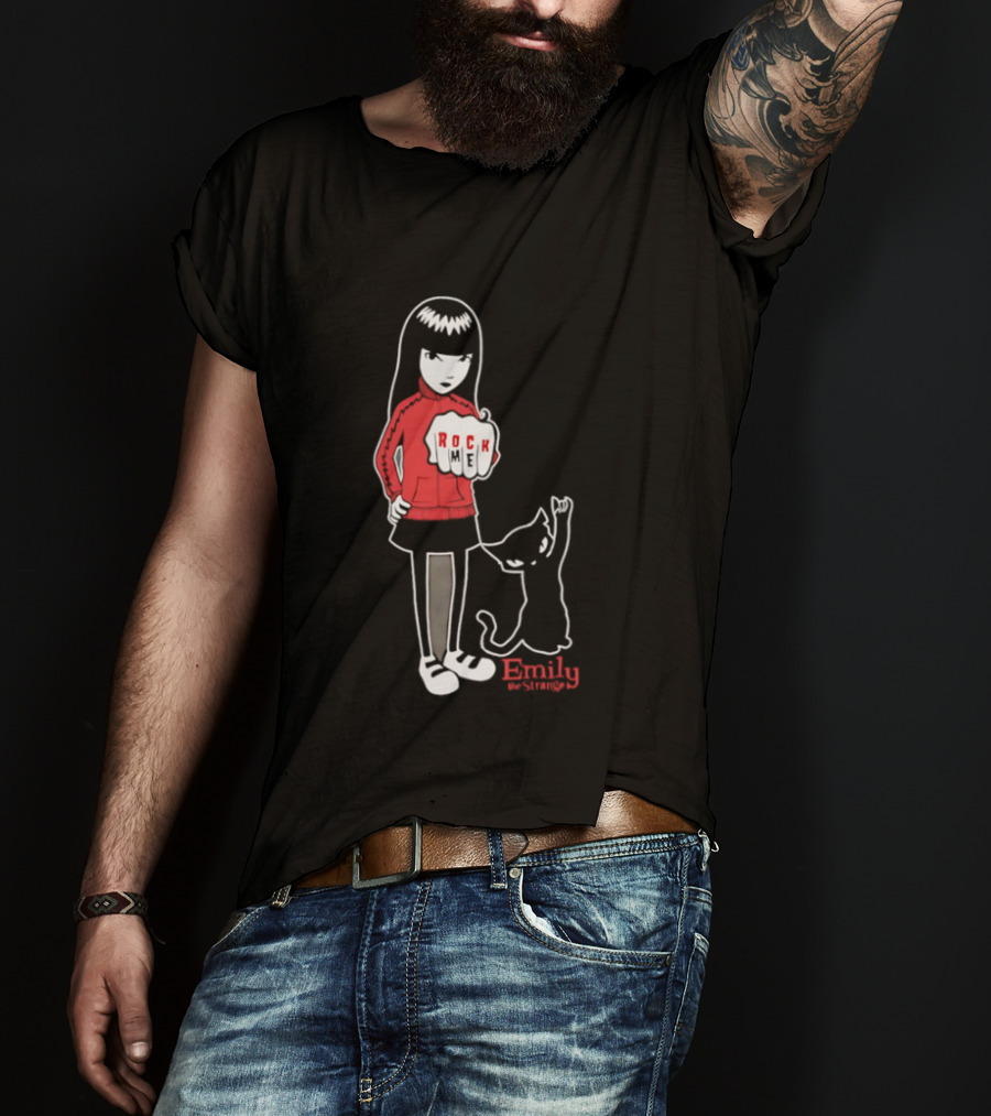Rock Me Emily The Strange Iconic Character With Red And Cat T-Shirt