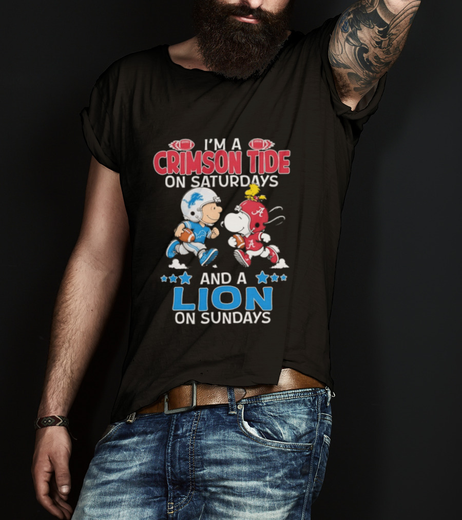 I'm A Crimson Tide On Saturdays And A Lion On Sundays Snoopy And Charlie Brown Football T-Shirt