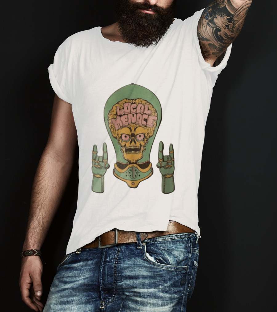 Local Menace Skull Exposed Brain Lightbulb Rock Hand Signs T-Shirt