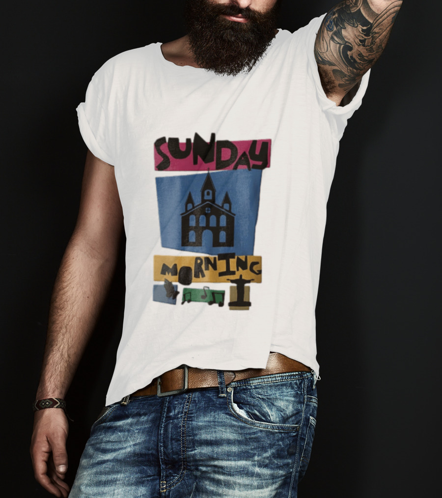 Sunday Morning Church Building Praying Hands Musical Notes Christ The Redeemer T-Shirt