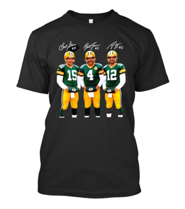 Bart Starr #15 Brett Favre #4 Aaron Rodgers #12 Green Bay Packers Signatures T-Shirt
