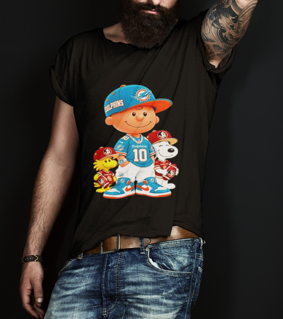 Charlie Brown 10 Snoopy Woodstock Miami Dolphins Florida State T-Shirt
