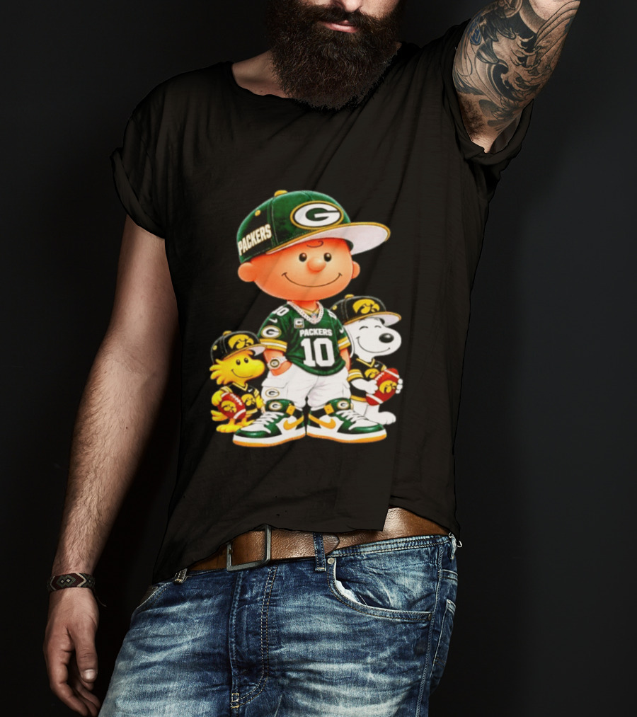 Charlie Brown Snoopy Woodstock Green Bay Packers 10 Jersey Football Fan T-Shirt