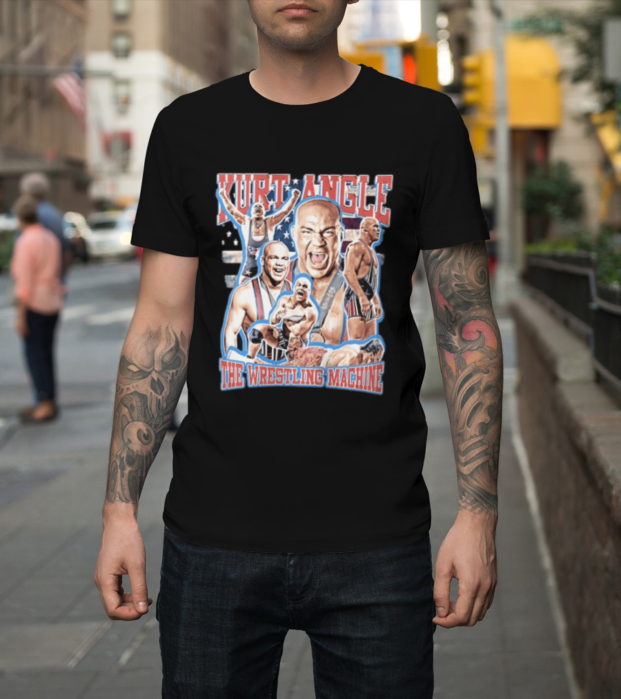 Kurt Angle The Wrestling Machine Bald Wrestler In Singlet Multiple Images T-Shirt