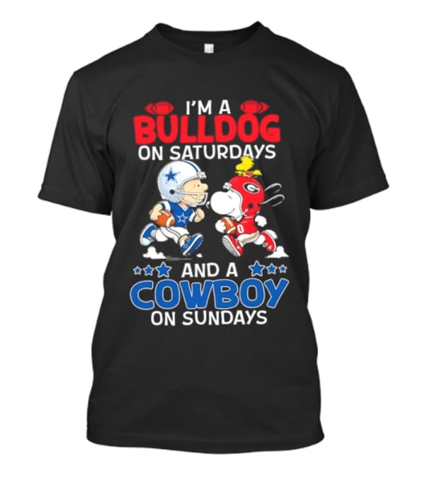 Snoopy And Charlie Brown Bulldog Saturdays Cowboy Sundays T-Shirt