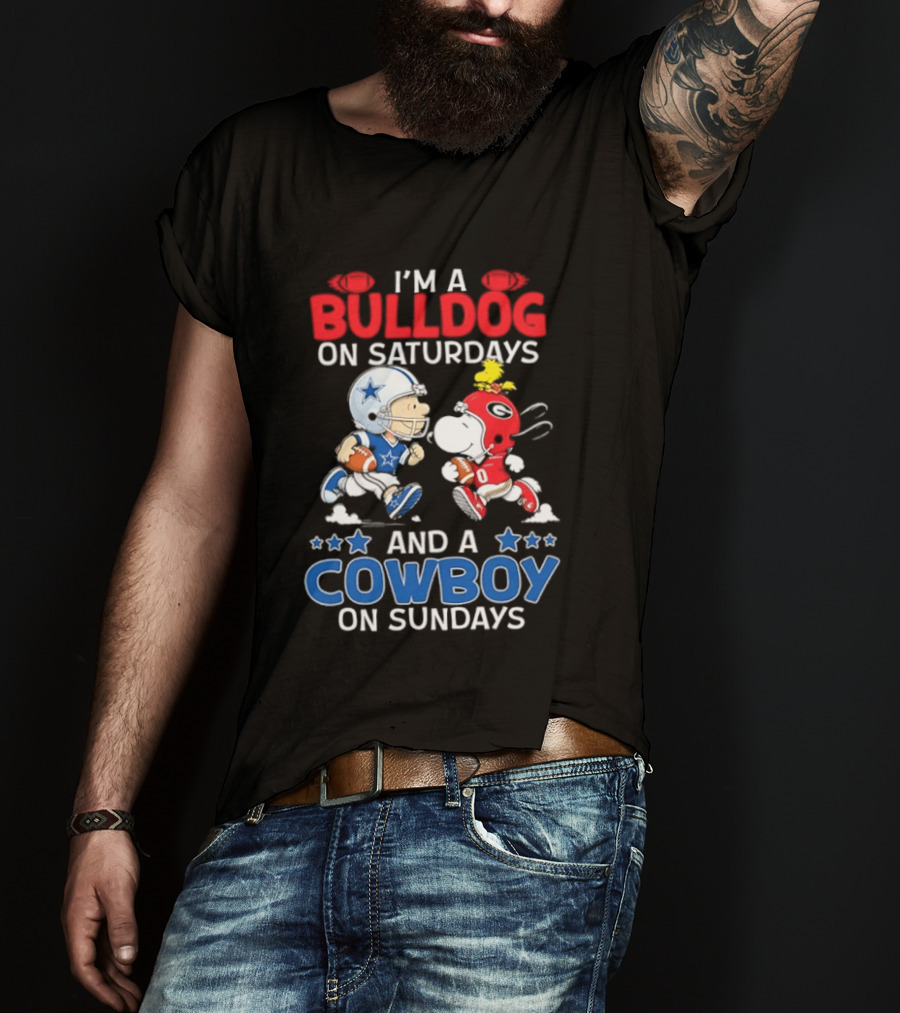 Snoopy And Charlie Brown Bulldog Saturdays Cowboy Sundays T-Shirt