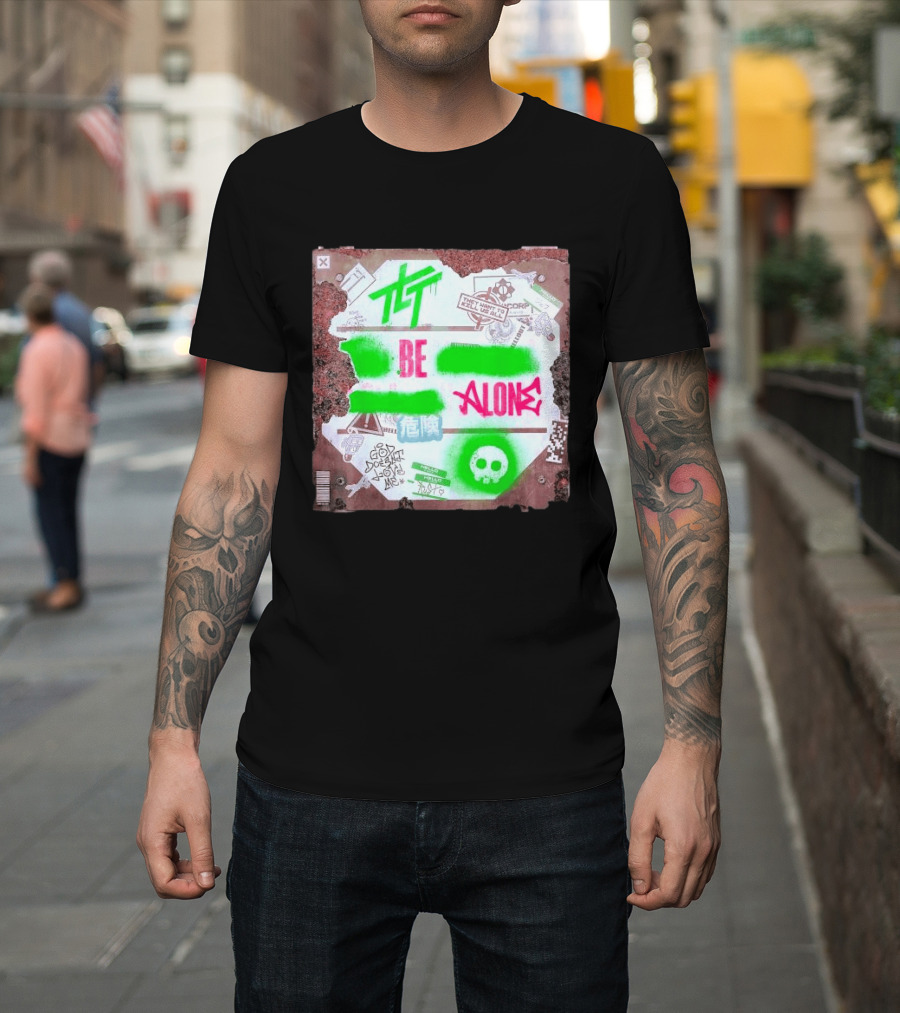 The Living Tombstone Be Alone Graffiti Skull Hazard Neon T-Shirt