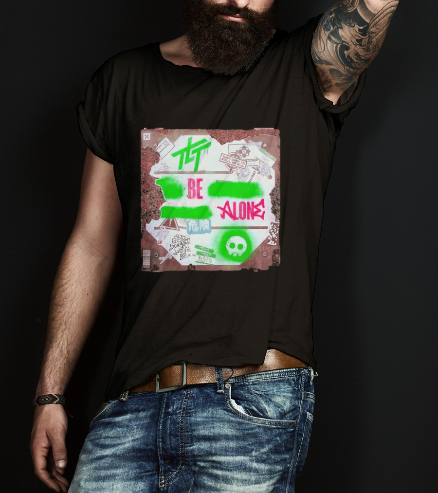 The Living Tombstone Be Alone Graffiti Skull Hazard Neon T-Shirt