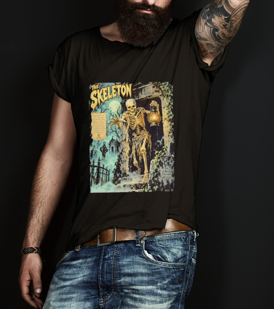 The Skeleton Mors Vincit Omnia Sic Transit Gloria Mundi Lantern Night Scene T-Shirt