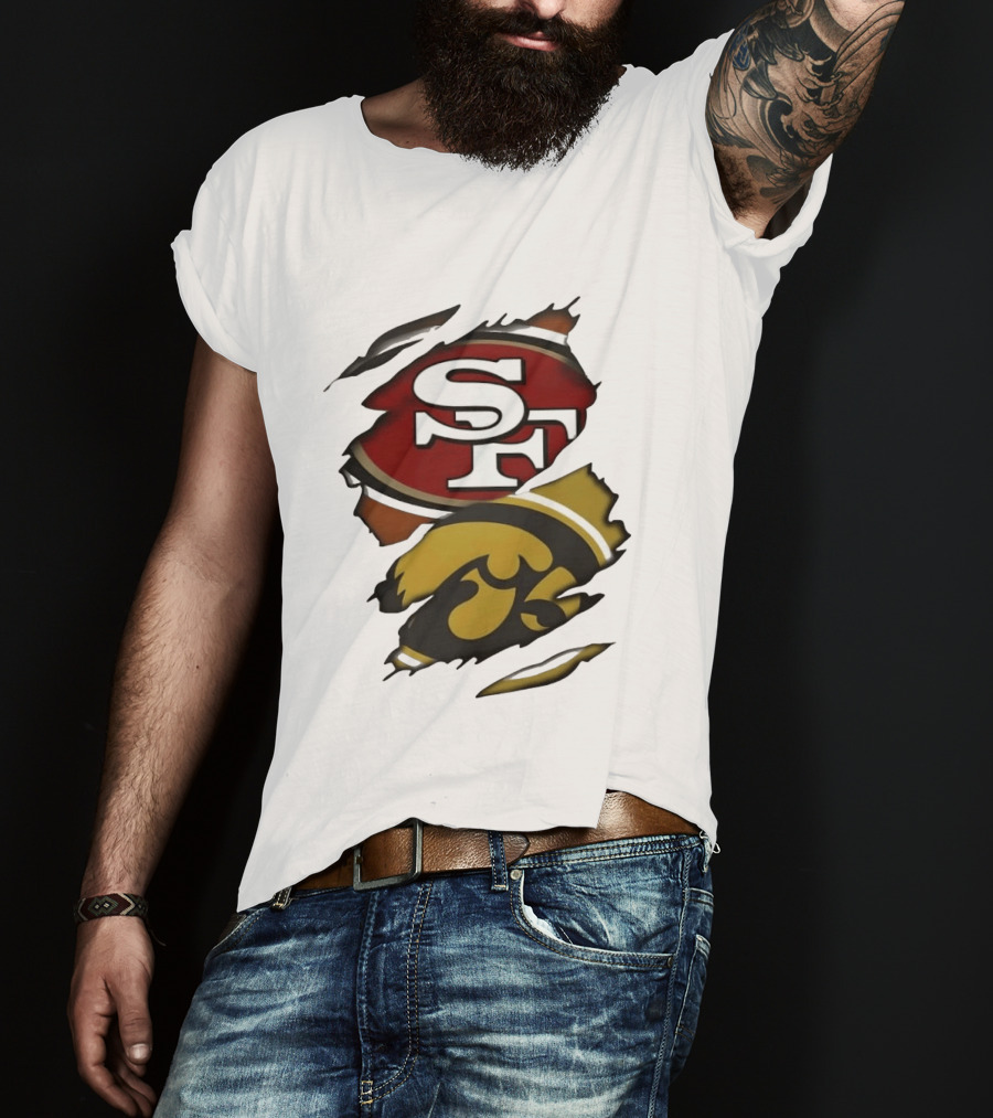 San Francisco 49ers SF Logo Iowa Hawkeyes Ripped Skin T-Shirt