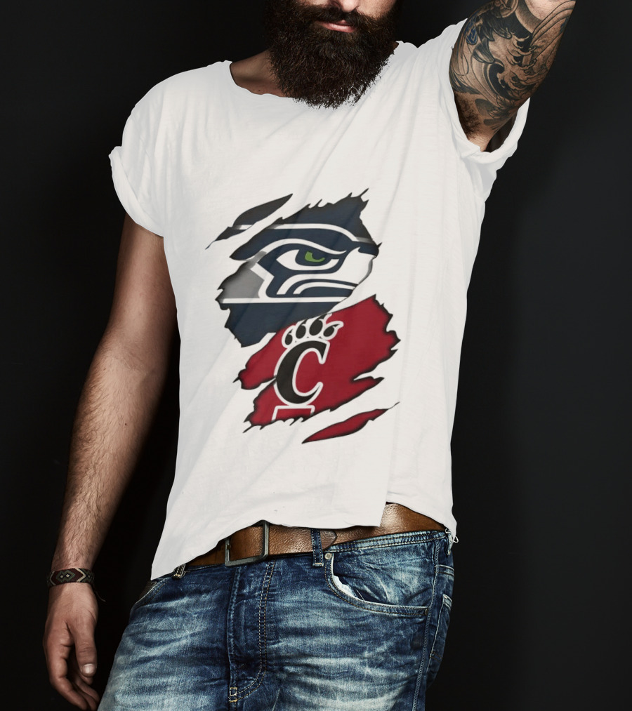 Seattle Seahawks Cincinnati Bearcats Ripped Fabric Fan T-Shirt