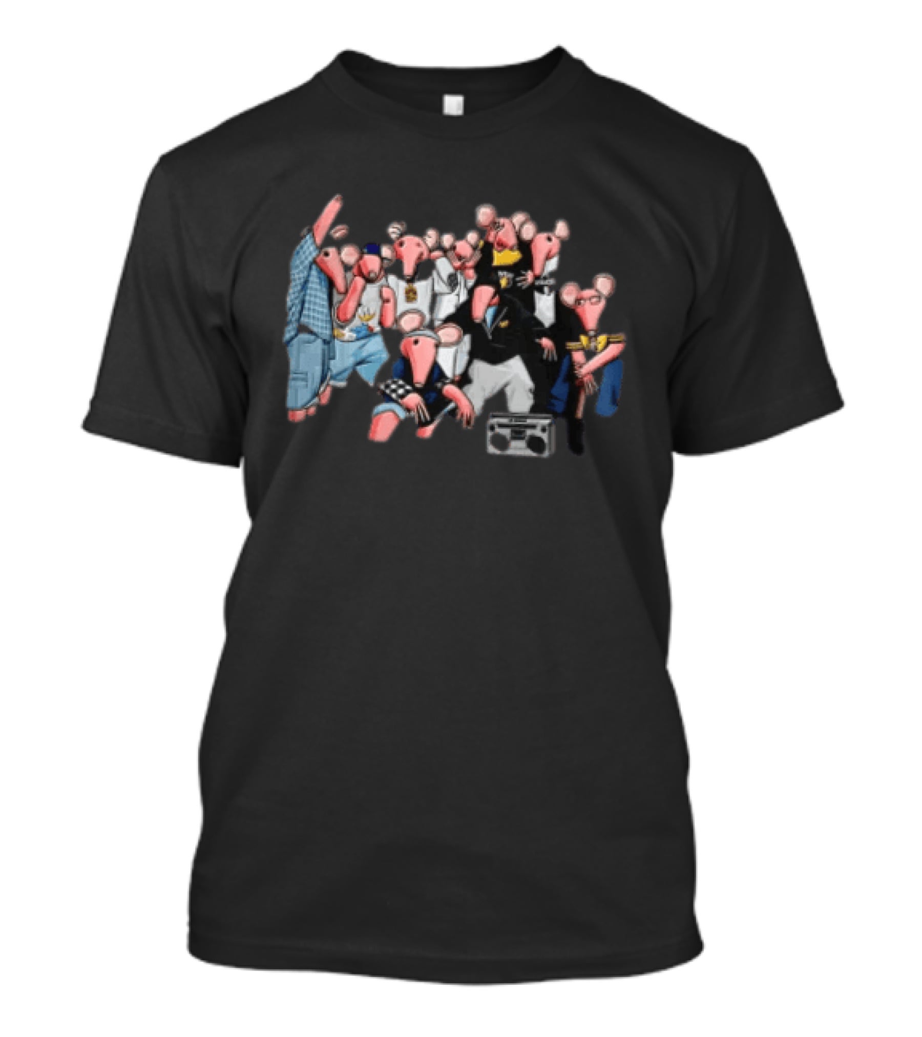 Group Of Pink Anthropomorphic Rats In Hip Hop Streetwear With Boombox T-Shirt