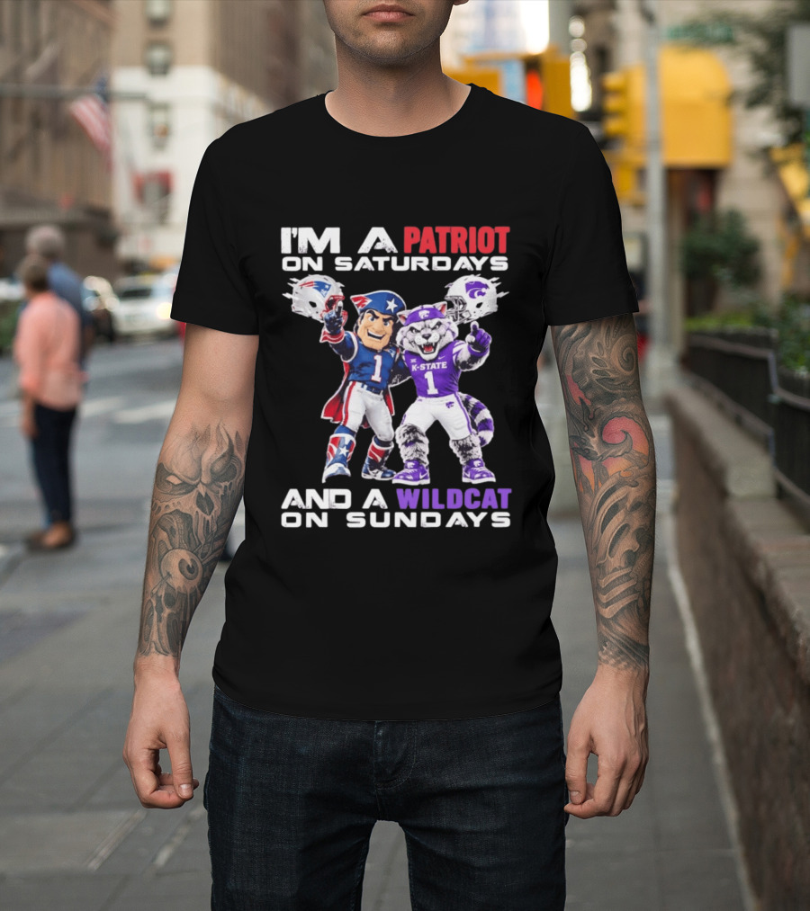 I'm A Patriot On Saturdays And A Wildcat On Sundays K State Football Patriots Wildcat Mascots T-Shirt