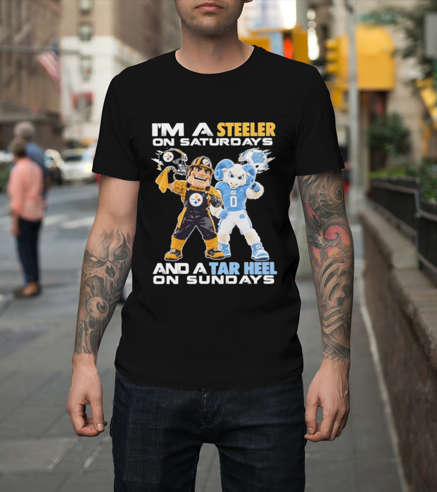 I'm A Steeler On Saturdays And A Tar Heel On Sundays With Mascots T-Shirt