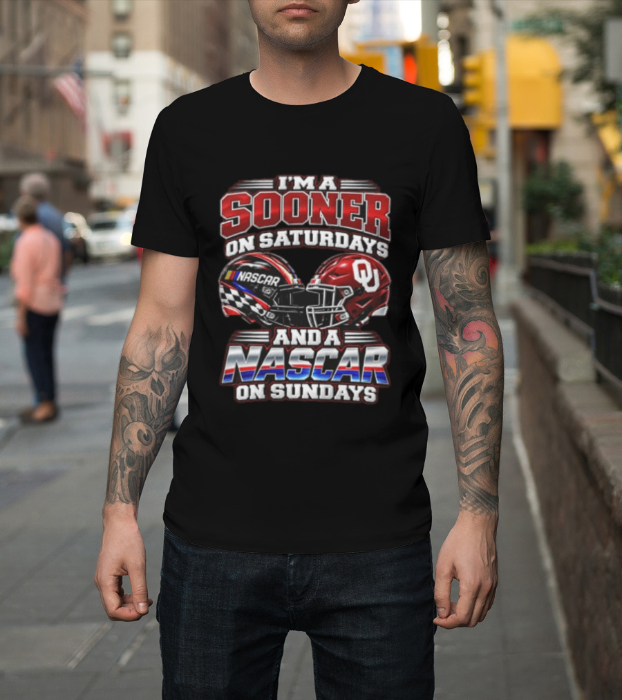 Oklahoma Sooners NASCAR Saturdays Sundays Helmet Racing Fan T-Shirt