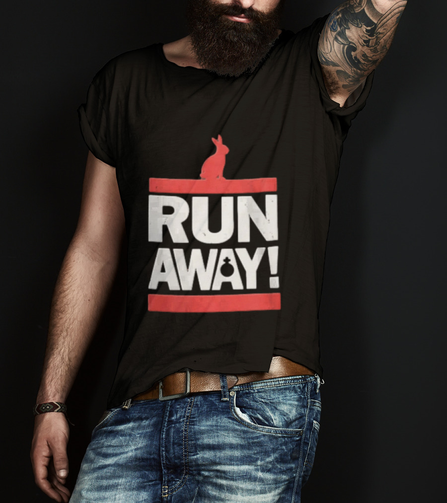 RUN AWAY Rabbit Bold Text And Red Accents T-Shirt