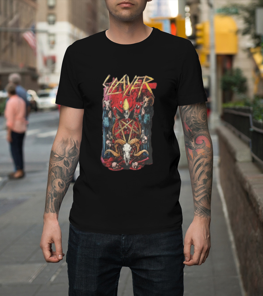 Slayer Pentagram Skull Satanic Red Cloak Goat Horns T-Shirt