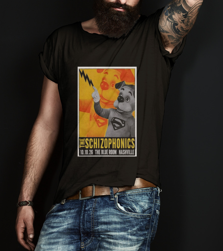 The Schizophonics The Blue Room Nashville 10.10.26 Concert Superman Dog Image T-Shirt