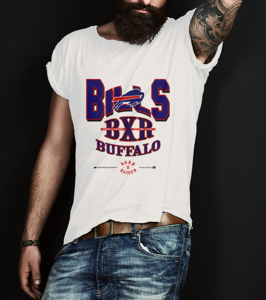Born X Raised Buffalo Bills BXR Blockletter White T-Shirt