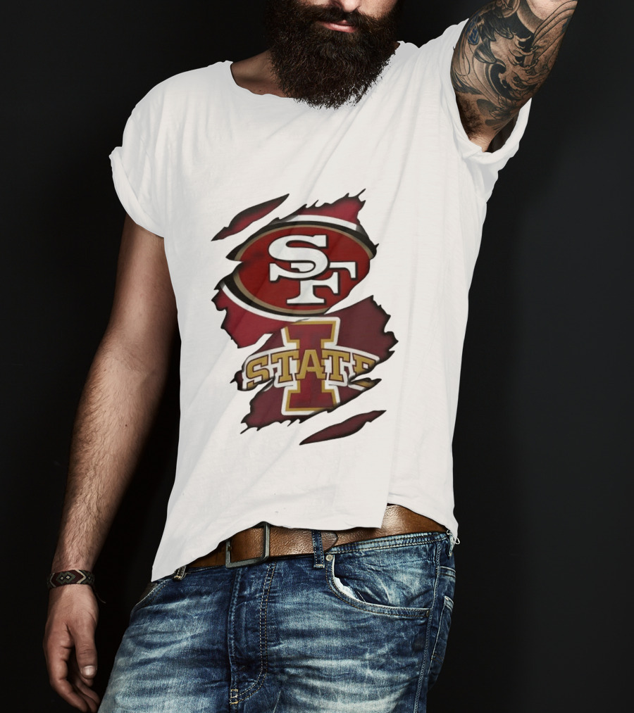 San Francisco 49ers Iowa State Cyclones Distressed Logo Fusion T-Shirt
