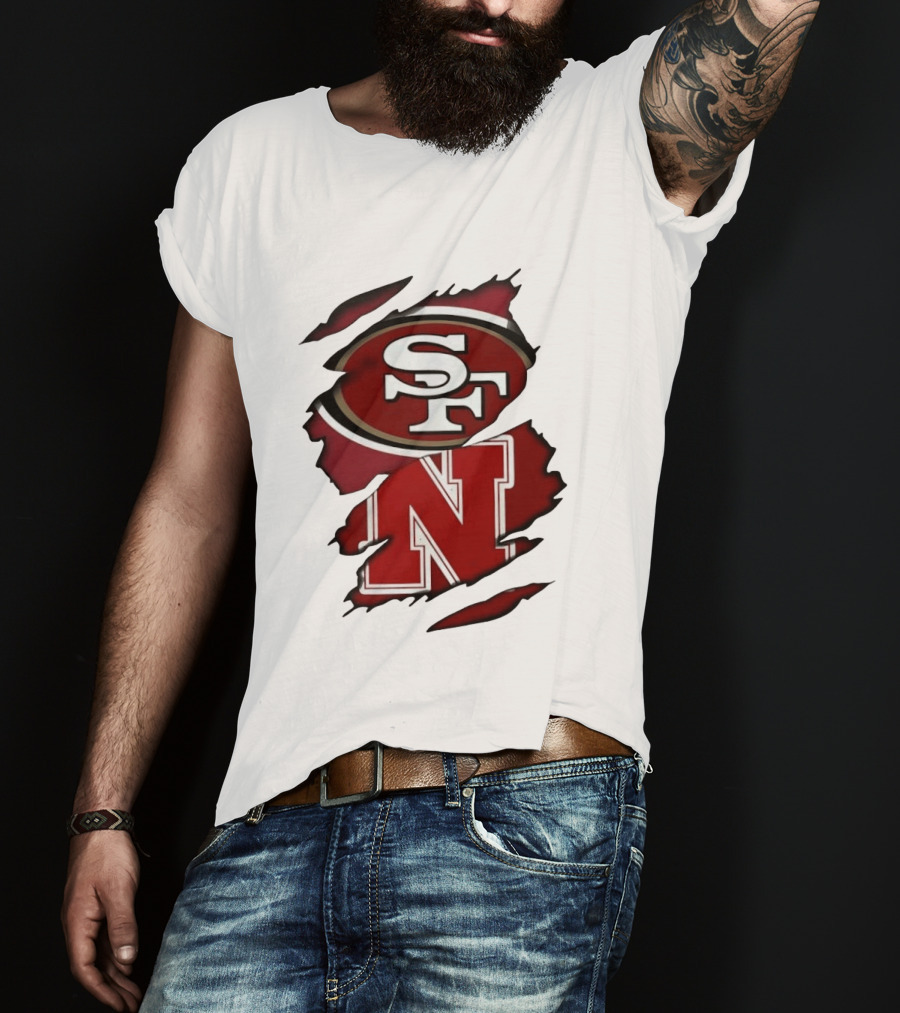 San Francisco 49ers SF And Nebraska Cornhuskers N Ripped T-Shirt