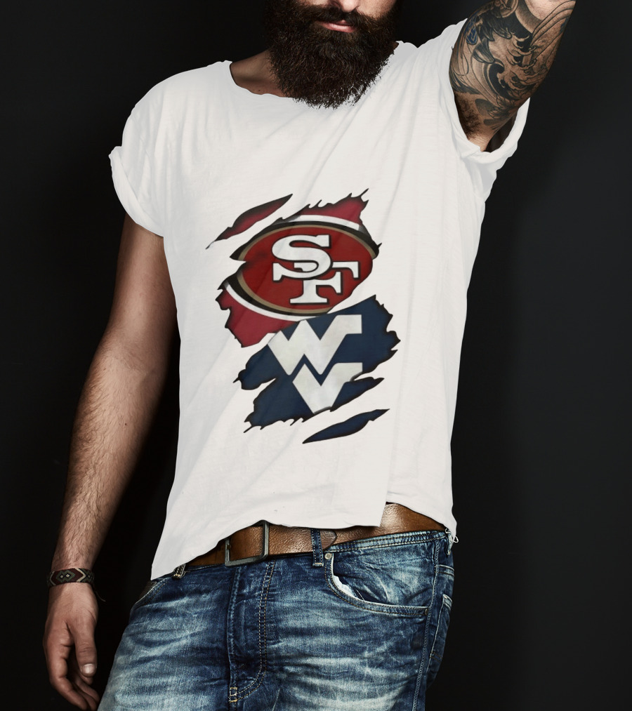 San Francisco 49ers West Virginia Mountaineers Ripped SF WV T-Shirt