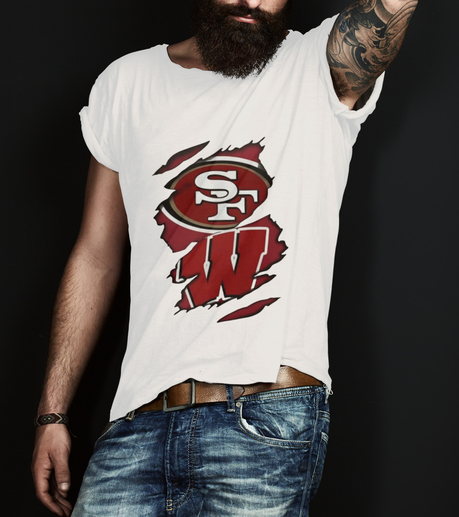 San Francisco 49ers SF And Wisconsin Badgers W Ripped Effect T-Shirt