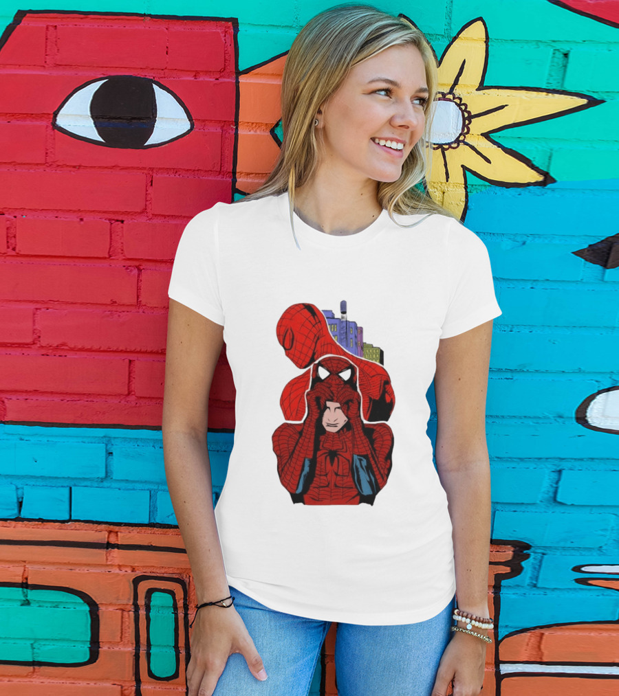 Marvel Spider Man Peter Parker Cityscape Collage T-Shirt