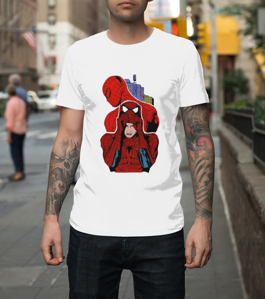 Marvel Spider Man Peter Parker Cityscape Collage T-Shirt