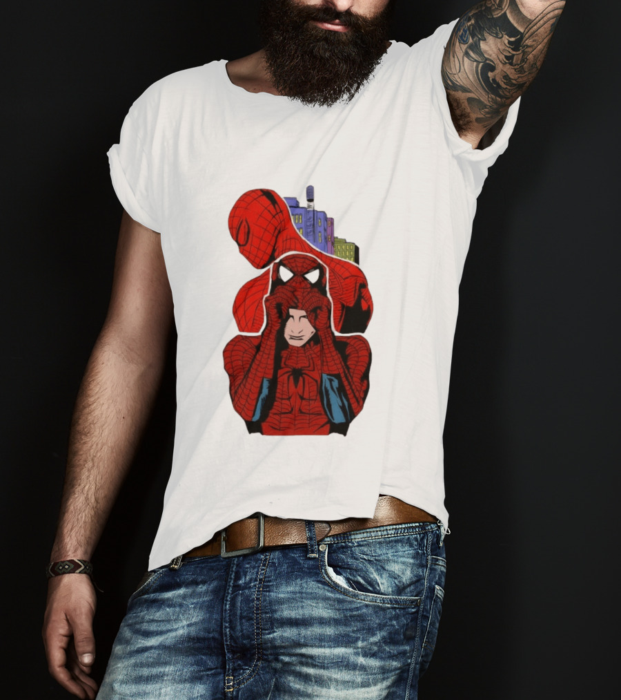 Marvel Spider Man Peter Parker Cityscape Collage T-Shirt