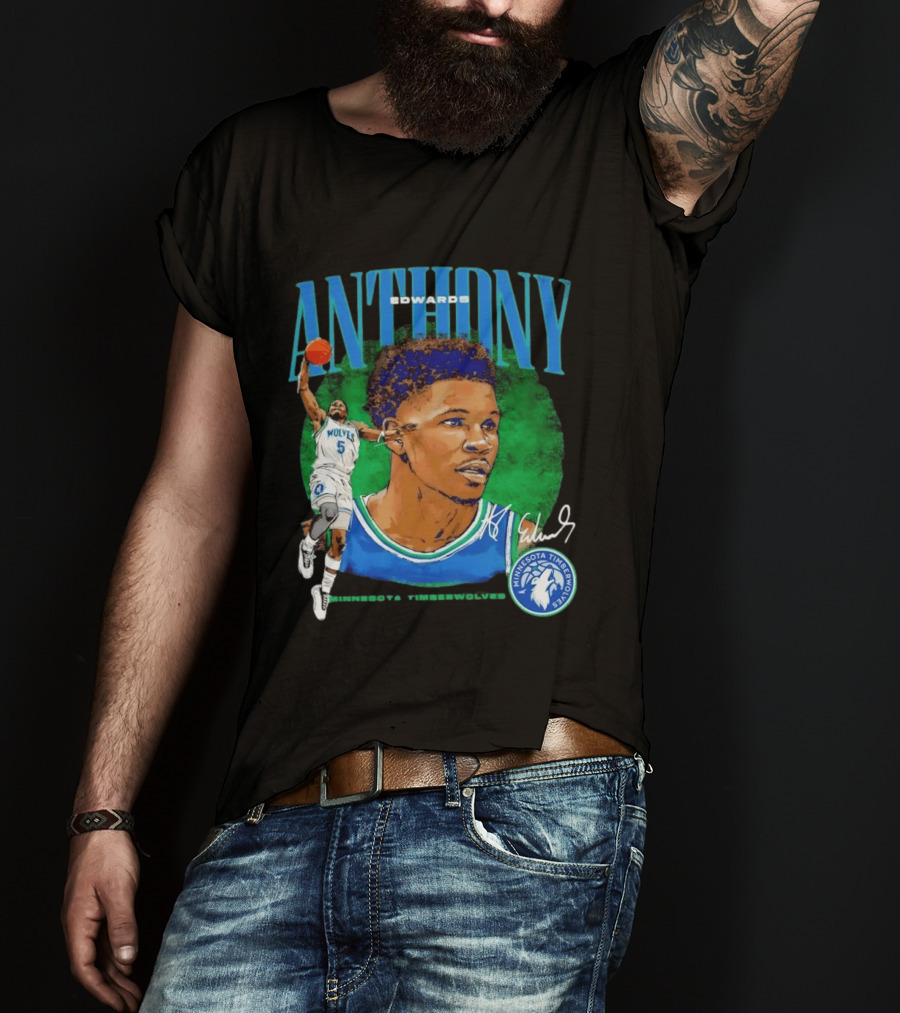 Anthony Edwards No 5 Minnesota Timberwolves Basketball Star Wolves T-Shirt