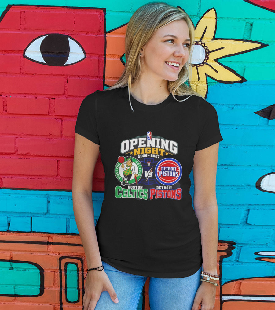 Boston Celtics Vs Detroit Pistons NBA Opening Night 2026 2027 Matchup Logos And Teams T-Shirt